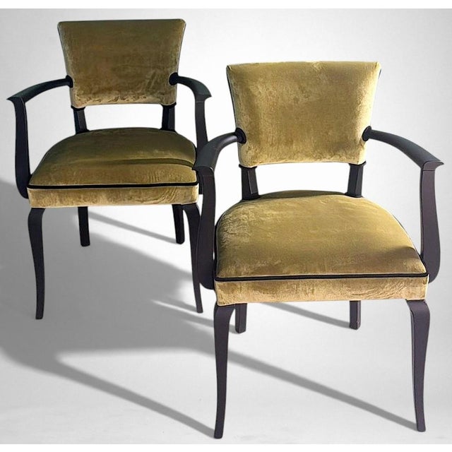 Art Deco Mid 20th Century Art Decò Pair of French “Bridge” Chairs For Sale - Image 3 of 18