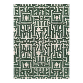 Theseus Hand-Tufted Maze Rug, Boxwood Green, 6x9 For Sale