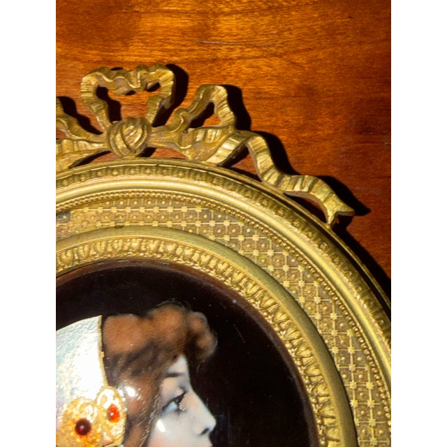 Antique French Bronze Hand Mirror With Hand-Painted Portrait Miniature, Circa 1880–1900 For Sale - Image 4 of 7