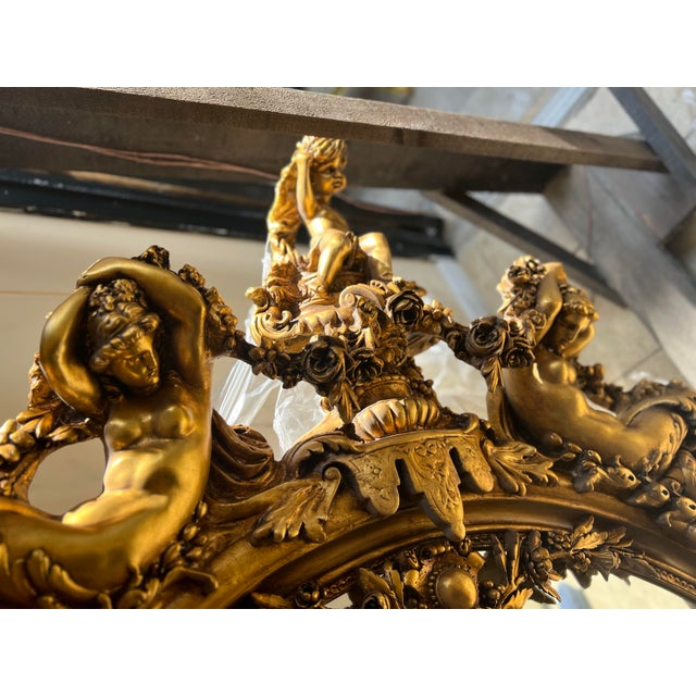 French 1960s Huge 7 Feet 11 Oval Mirror in Gold Leaf For Sale - Image 3 of 7