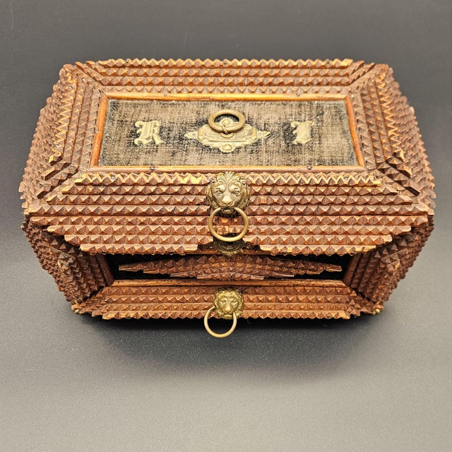 Tramp Art Handcrafted Wood Box For Sale - Image 6 of 9