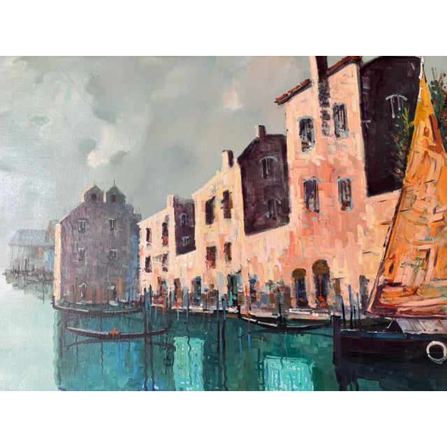 Textile Large Vintage Marcello Classic Grand Canal Venice Landscape Oil Painting, Framed For Sale - Image 7 of 11