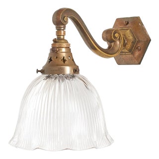 Antique Reclaimed Glass Holophane Wall Light, 1950s For Sale