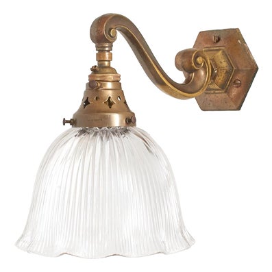 Antique Reclaimed Glass Holophane Wall Light, 1950s For Sale