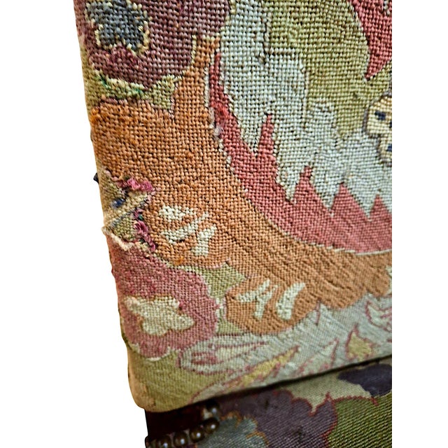 Pistachio Pair of Antique Louis XIV Style, Needlepoint-Upholstered Side Chairs For Sale - Image 8 of 18