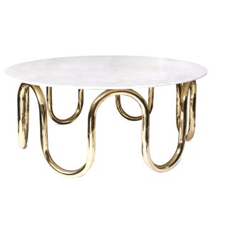 Polished Brass & Carrara Marble Coffee Table For Sale