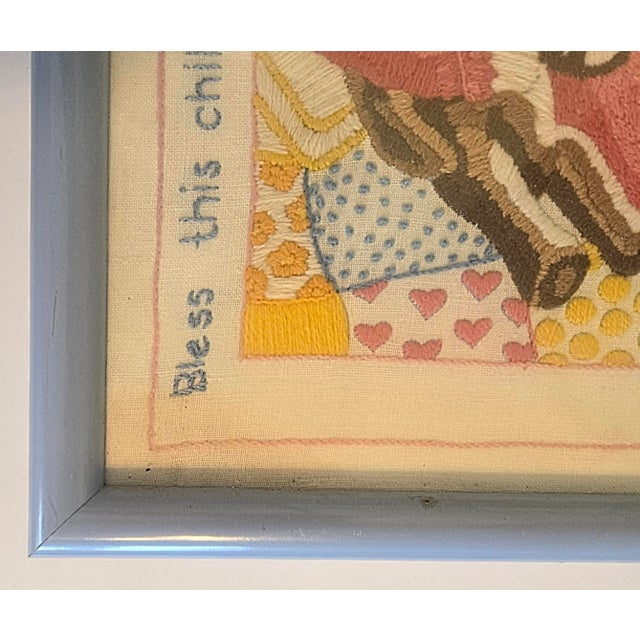 Mid 20th Century Vintage Baby Girl Blessing Framed Needlework Art For Sale - Image 5 of 6