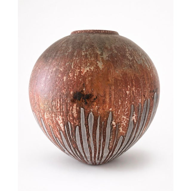Mid-Century Modern Oversized Vintage Studio Pottery Vase With Lava Glaze Raku Firing For Sale - Image 3 of 10