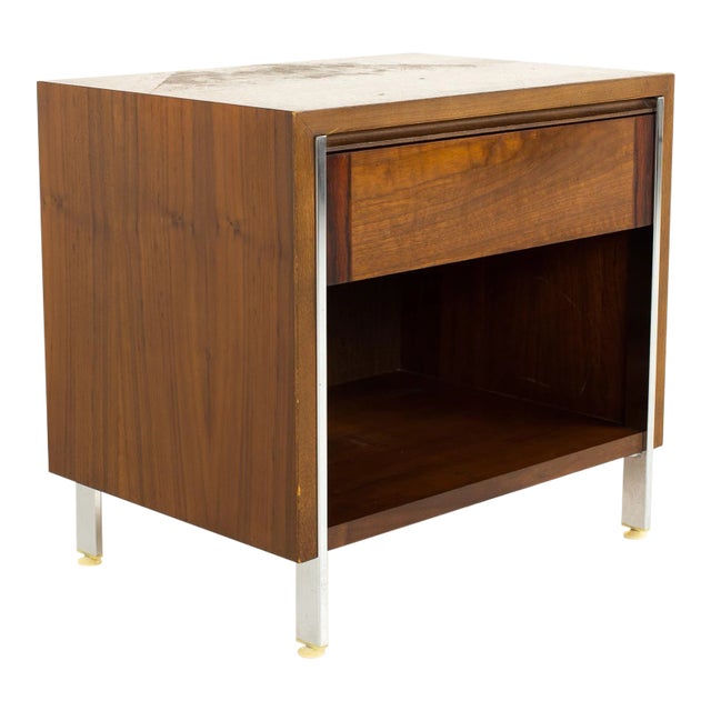 Paul McCobb Style Lane Mid Century Chrome and Walnut Nightstand For Sale