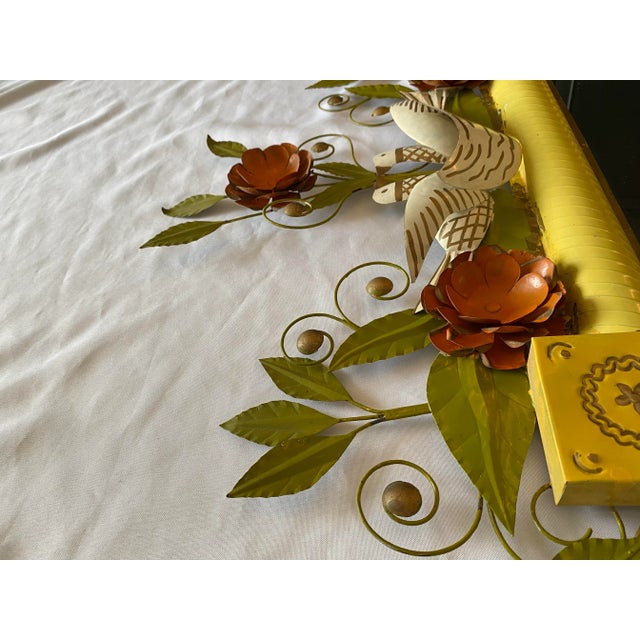 Metal Vintage Tole Painted Metal Floral and Birds Mirror 1960’s For Sale - Image 7 of 12