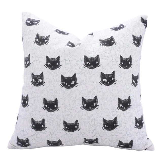 Fabdivine Halloween Cat Face Pillow Cover Artisan Cotton Cushion for Festive Home Décor Size 20x20- Kitty For Sale