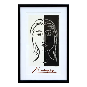 1980s "Portrait en Deux Parties Noire et Blanche" Lithograph After Pablo Picasso