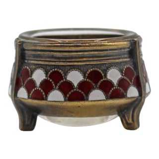 Early 20th Century Russian Silverplate, Champleve, and Glass Salt Dip For Sale