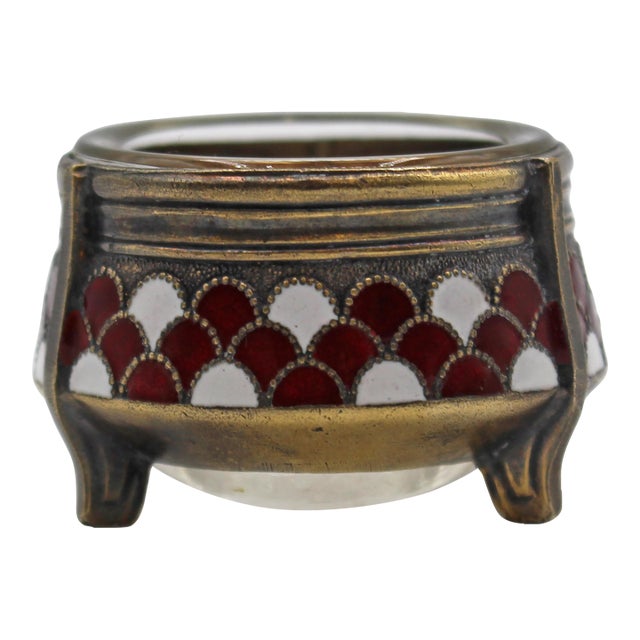 Early 20th Century Russian Silverplate, Champleve, and Glass Salt Dip For Sale