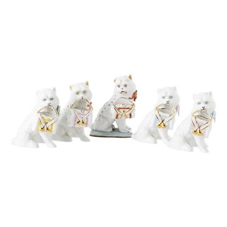 Porcelain Cat with Basket Toothpick Holders from Vista Alegre, Set of 5 For Sale