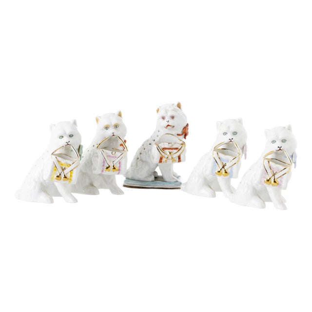 Porcelain Cat with Basket Toothpick Holders from Vista Alegre, Set of 5 For Sale