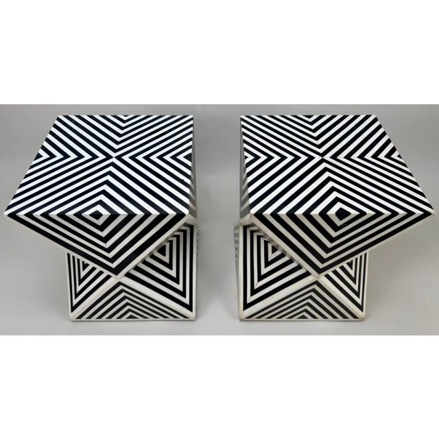 Art Deco Style Black and White Resin Sculptural Side, End Table or Stool, a Pair For Sale - Image 4 of 12