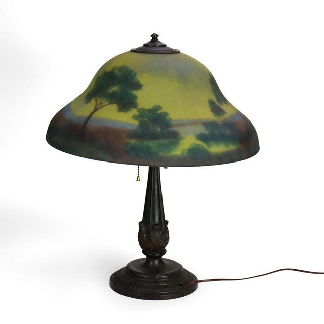 1920 Jefferson School Arts & Crafts Reverse Painted Landscape Lamp For Sale - Image 10 of 12
