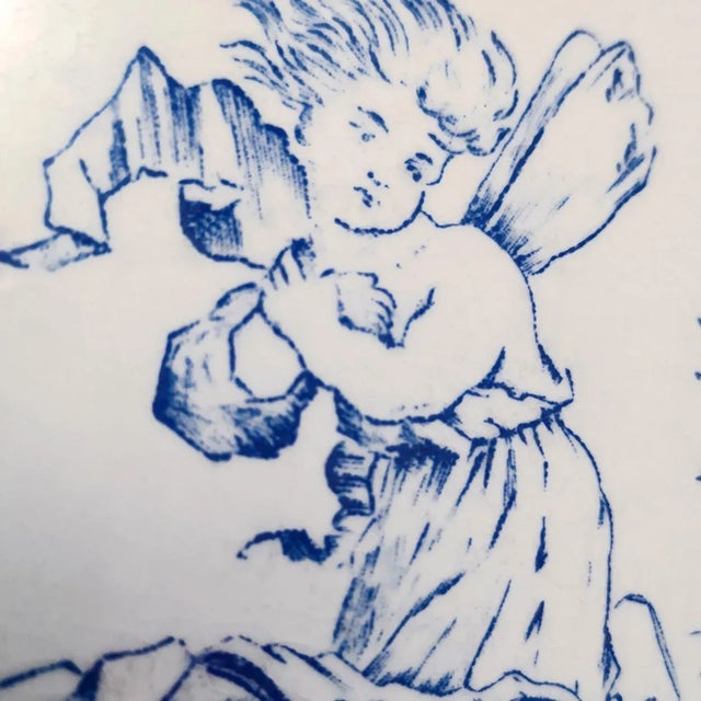 Blue Ceramic Tiles with Angels, 1930s, Set of 4 For Sale - Image 8 of 13
