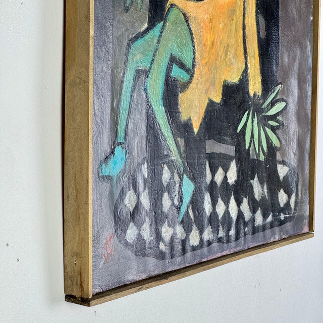 Late 20th Century Stupendous Vintage Original Oil on Canvas Painting of Cubist Inspired Twin Women, Framed For Sale In New York - Image 6 of 11