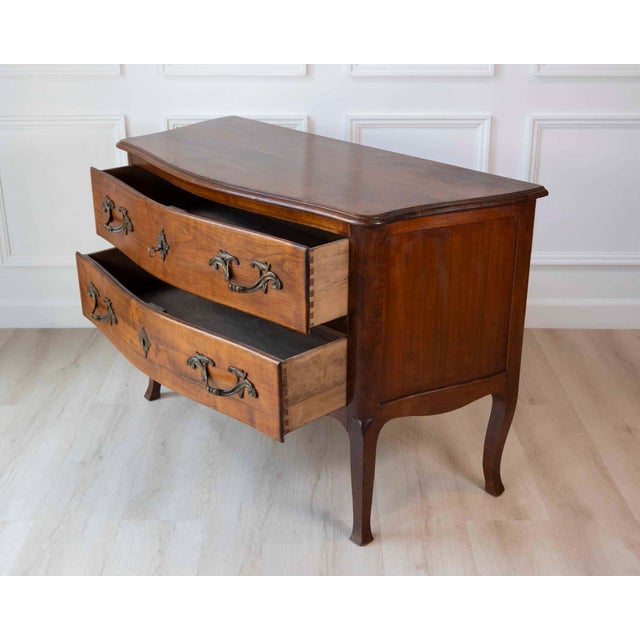 Mid 20th Century On Hold - Antique Louis XV Style Curved Walnut Commode For Sale - Image 5 of 10