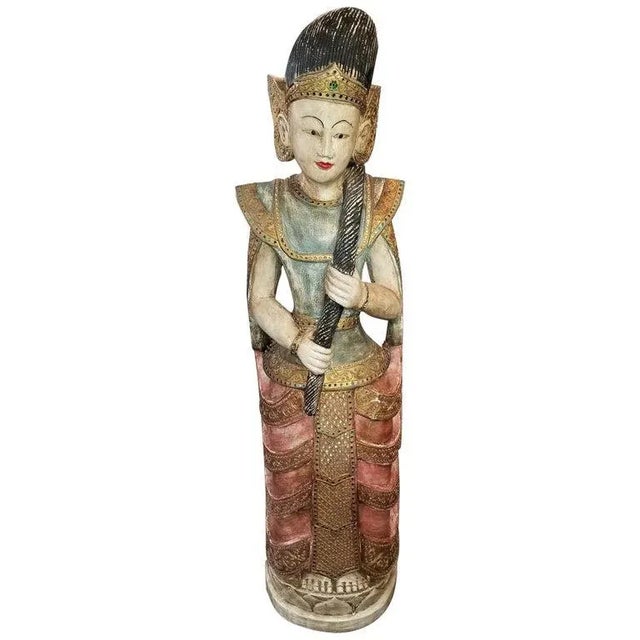 Early 20th Century Thai Goddess Polychrome Statue For Sale - Image 12 of 12