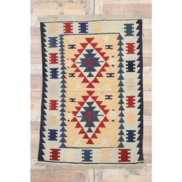 Orange Vintage Persian Shiraz Kilim Rug, 03'09 X 05'05 For Sale - Image 8 of 9