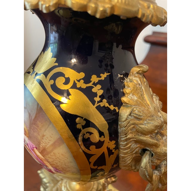 Gold Gold Gilt Sevre's Style Cobalt Blue Candelabra Pair 19th Century French Louis XI Style For Sale - Image 8 of 14