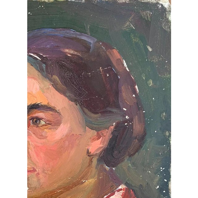 Realism 1960s Portrait Oil Painting, Ukrainian Art on Cardboard 32-23 For Sale - Image 3 of 6