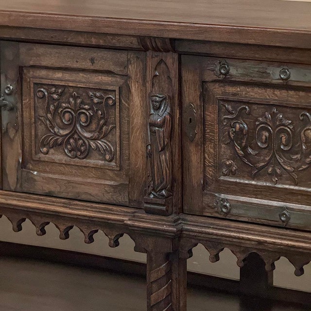 Grand French Gothic Revival Oak Raised Buffet ~ Credenza For Sale - Image 9 of 18