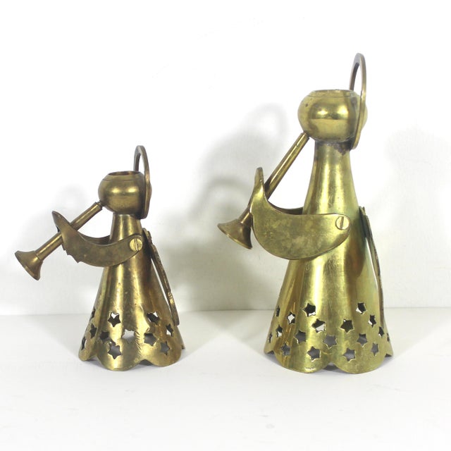 Mid-Century Modern Set of 2 Vintage Brass Angel Candle Holders For Sale - Image 3 of 9