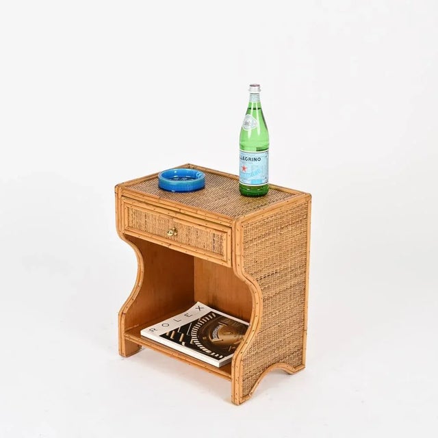 French Riviera Nightstands in Rattan, Wicker and Brass, Italy, 1970s, Set of 2 For Sale - Image 11 of 15