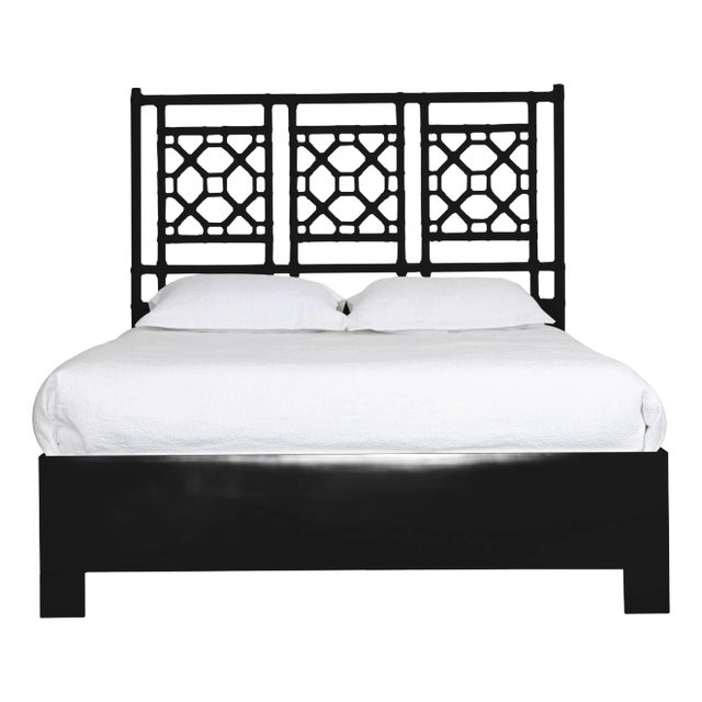 Lattice Back Standard Bed Double, Black For Sale