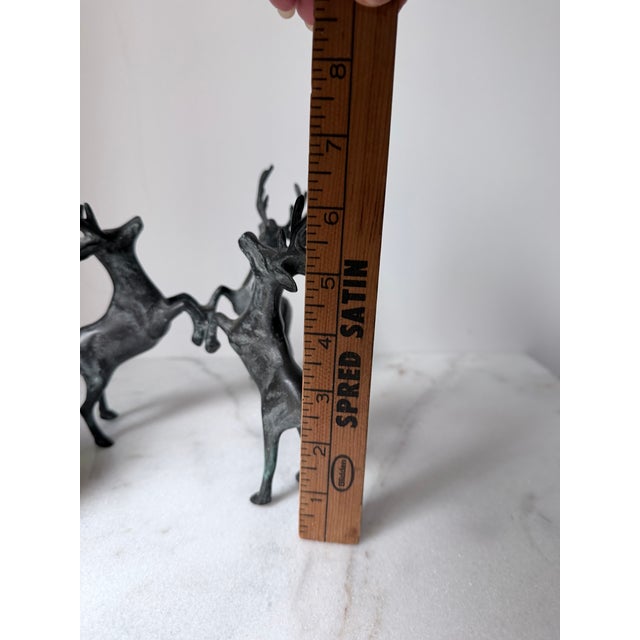Vintage Cast Iron Reindeer Candle Holder With a Multi-Colored Glass Pillar For Sale - Image 13 of 14