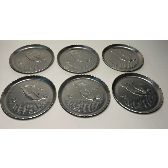 Mid-Century Modern 1950s Aluminum Diving Girl Coasters- Set of 6 For Sale - Image 3 of 6