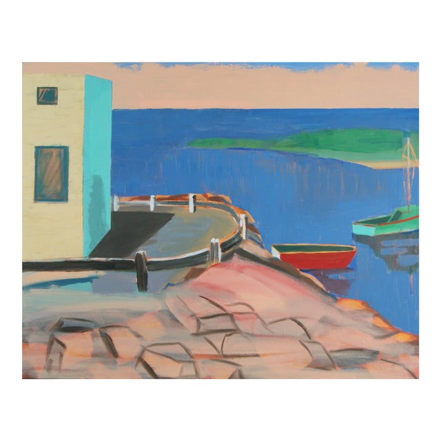 Red Boat Contemporary Colorfield Oil Painting For Sale