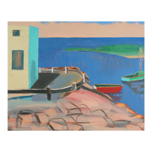 Red Boat Contemporary Colorfield Oil Painting