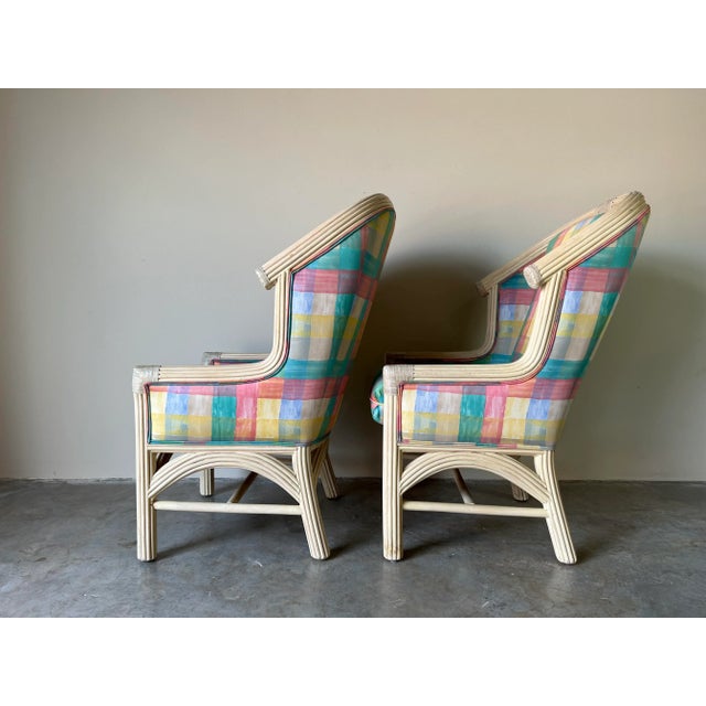 Vintage Rattan and Leather Lounge Chair - a Pair For Sale - Image 4 of 12