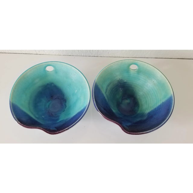Mid-Century Modern Vintage Purple and Blue Turquoise Glazed Pottery Bowls - a Pair For Sale - Image 3 of 8