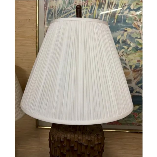 Mid Century Asian Faux Bamboo Table Lamps For Sale - Image 9 of 11