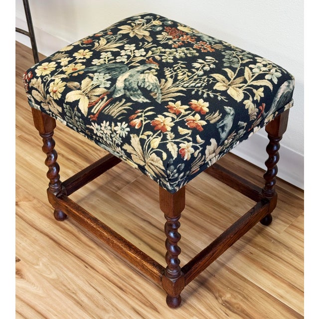 Vintage Barley Twist Stool With Tapestry Style Upholstery For Sale - Image 4 of 10