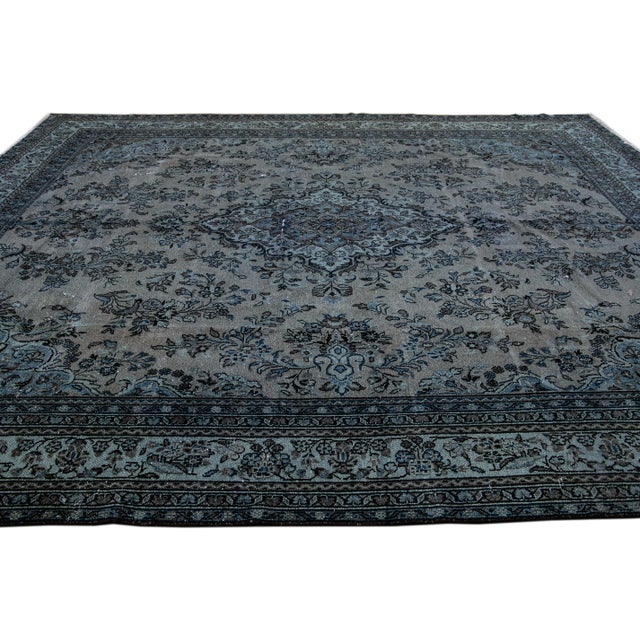 1960s 1960s Vintage Persian Blue Handmade Floral Wool Rug For Sale - Image 5 of 7