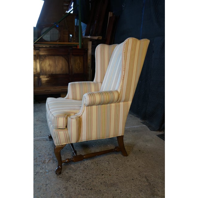 1980s Ethan Ellan Traditional Classics Queen Anne Maple Striped Library Wingback Chair For Sale - Image 14 of 18