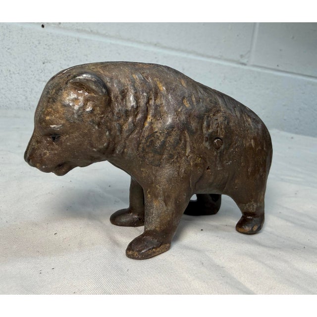 Figurative Antique 1910 Cast Iron Pre-Teddy Bear Animal Still Coin Bank by Arcade Foundry For Sale - Image 3 of 9