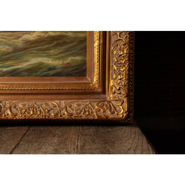 Early 20th Century Ship at Sea | Large Format Framed Oil Painting, Signed For Sale In Chicago - Image 6 of 7