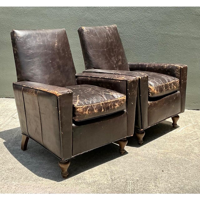 Old Hickory Furniture Co. Vintage Old Hickory Distressed Leather Armchairs - Pair For Sale - Image 4 of 18