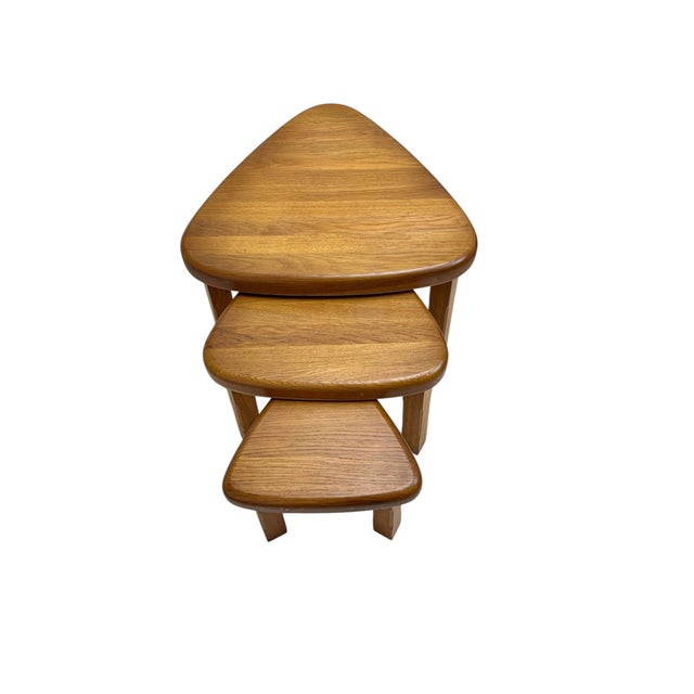 Triangular Oak Nesting Tables by Pierre Chapo, 1970s, Set of 3 For Sale - Image 6 of 10