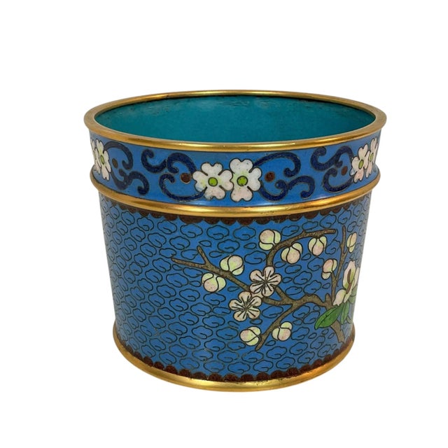 This is a Chinese copper Cloisonné flower brush pot or pencil vase. The size is 3”T x 3 7/8”W. It is beautiful. It is in...