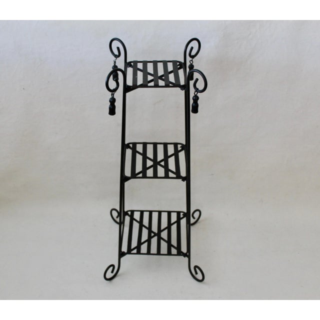 Vintage Painted Metal Three Tier Plant Stand Tassel Detail Mid Century For Sale - Image 9 of 10