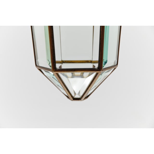 Cut Glass and Brass Pendant Light in the style of Adolf Loos, Austria, 1930s For Sale - Image 4 of 13